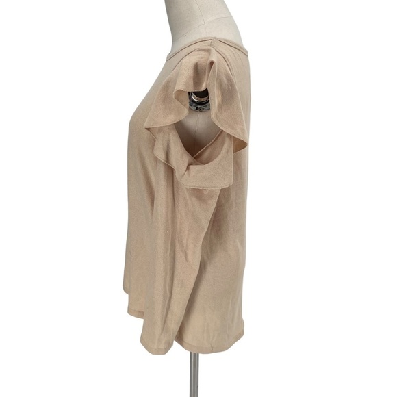 NWT Love Riche Beige Cold Shoulder Ruffled Long Sleeve Blouse Size Small Women’s - Picture 5 of 7